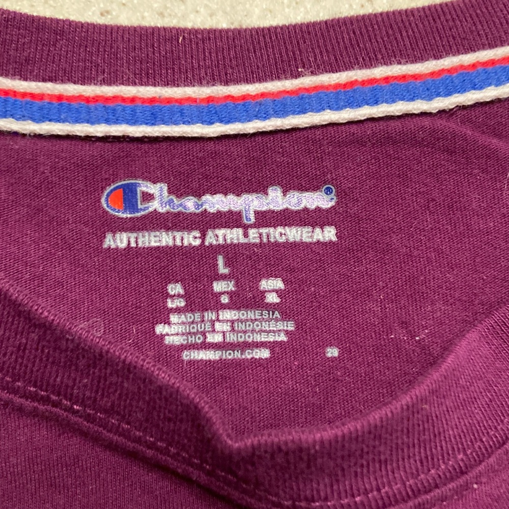 Champion Athleticwear Burgundy Long Sleeve Tee White Stripes Women Size L - Picture 4 of 10